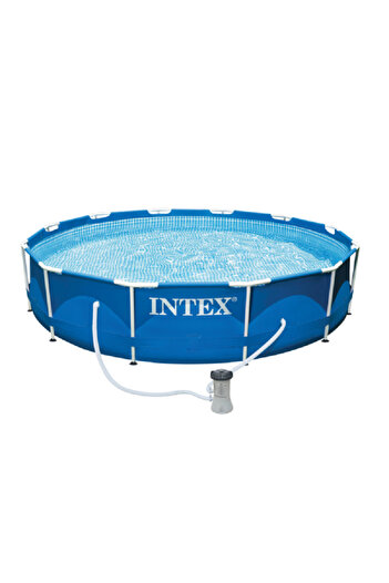 Intex Metal Frame Round Inflatable Swimming Pool with Filter Pump Blue