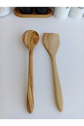 AYSAN Olive Tree Handmade 2 Piece Wooden Spoon Spatula Set.