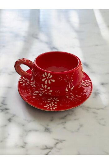 Artistic Quality Decorative Stylish Design Fully Handmade Red 1 Person Coffee Cup