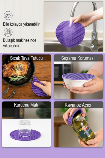 Melkan Home Round Silicone Tray - Honeycomb Patterned Tray - Non-Stick Silicone Tray Purple