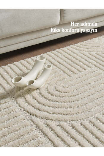 Anaska Home Modern Desen Özel Kesim Halı Salon Halısı Mutfak Halısı Yolluk Krem Halı Kolay Temizlenebilir Halı