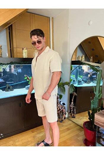 Pubblica Men's Beige Muslin Fabric Top-Top Set