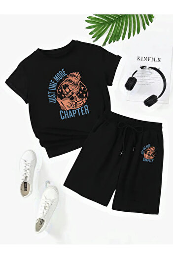 Frisson Unisex Cotton Crew Neck Casual T-Shirt / Shorts Set "Just One More" Printed