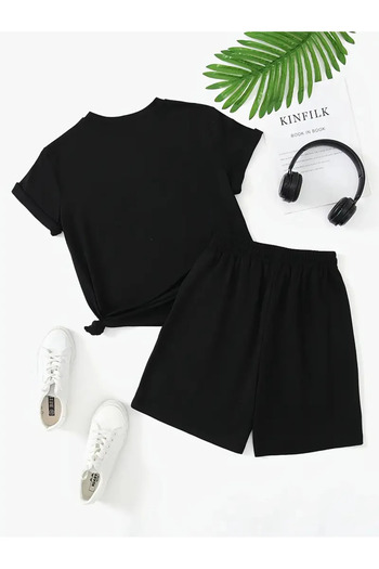 Frisson Unisex Cotton Crew Neck Casual T-Shirt / Shorts Set "Just One More" Printed