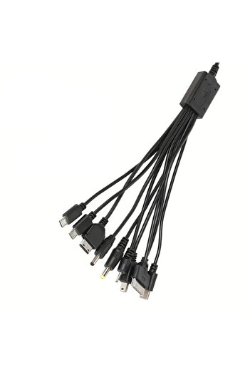 OEM Cablu USB 10 în 1, CT101-C, alimentare USB, fir spiralat, 10 conectori cu cablu, negru