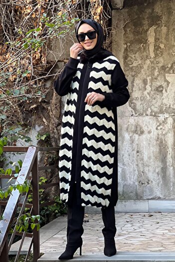 FUAT GÜRSEN Fuat Gürşen Zigzag Patterned Hooded Cap Black
