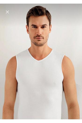 Şahinler *****Shahinler, 6 Pack Men's White Lycra Sports V-Neck Zero Sleeve Singlet