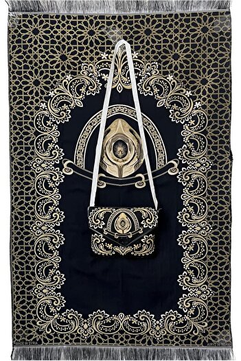 Generic Portable Praying Mat With Elegant Bag With Strip (Black)