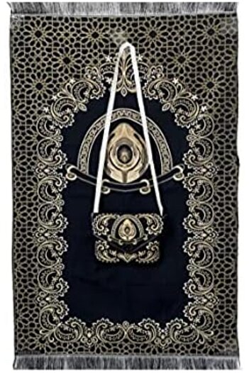Generic Portable Praying Mat With Elegant Bag With Strip (Black)