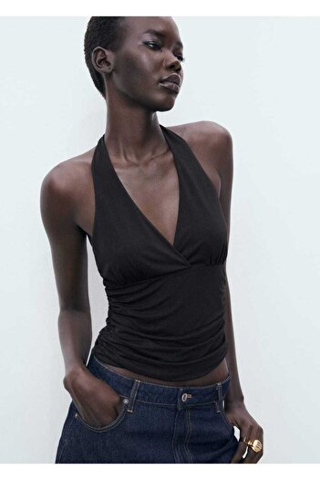 MANGO Woman Blouse with Open Back V-Neck