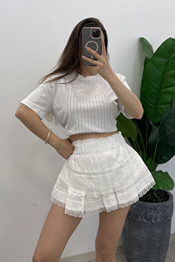 Nazline Women's Lace Detailed Mini Skirt