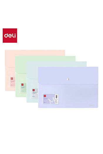 Deli Deli E5506 File Bag, FC Size, Assorted Colors with Button – Ideal for School and Office Use