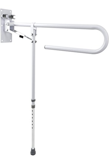 Stander Mondo Medical Bathroom Toilet Grab Bar - White Stainless Steel Foldable Toilet Support Aid Rail with