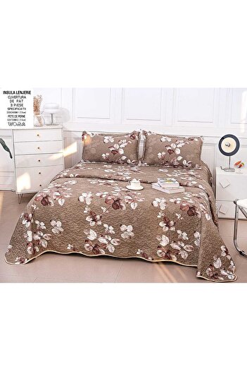 FIONNA.RO Double-Sided Quilted Cotton Blanket - Gold Stripes