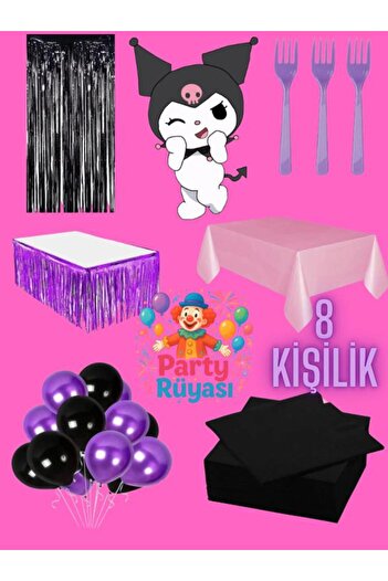 partyrüyası Kuromi Themed 8-Seater Birthday Set Party Supplies Set Mod-5