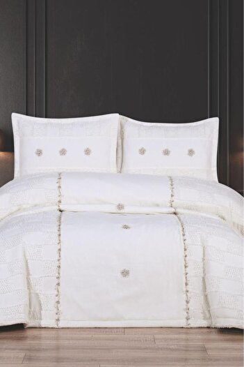 Çeyiz Diyarı Lavrel Double Bedspread Set Cappucino