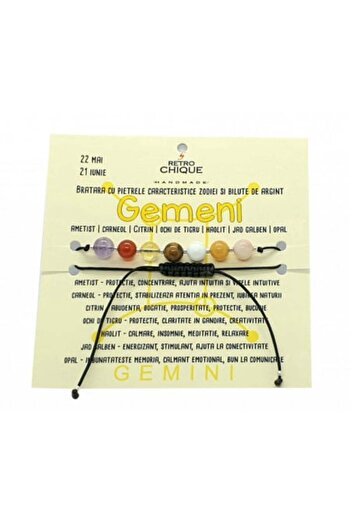 byRetroChique Gemini zodiac bracelet with semi-precious stones and 925 silver balls