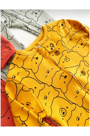 Bamoola Cute Teddy Bear Printed 100% Cotton 3-Piece Jumpsuit Set Unisex
