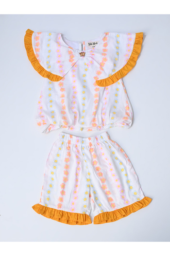 Bella Moda By Styli Printed Ruffled Detail Sleeveless Top and Shorts Set
