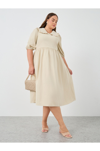 Styli Plus Size Peter Pan Balloon Sleeves A-Line Midi Dress