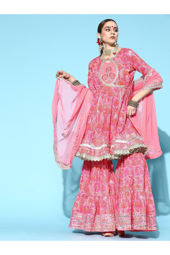 Ishin By Styli Floral Pure Cotton Kurta with Sharara Set