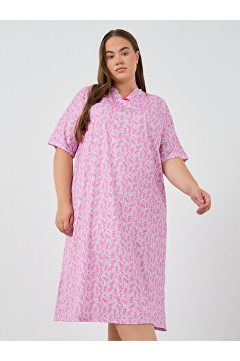Styli Plus Size Pineapple Print Bow Detail Nightdress