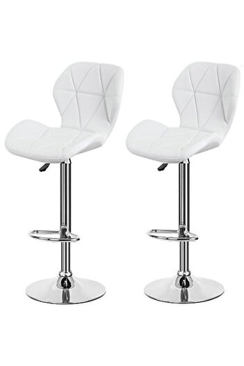 AWF AL WADI FURNITURE طقم طاولة بار ريكسو، 3 قطع، قابلة للتعديل، من خشب إم دي إف، وكرسيين بار من جلد البولي يوريثان بتصميم ماسي، لون أبيض