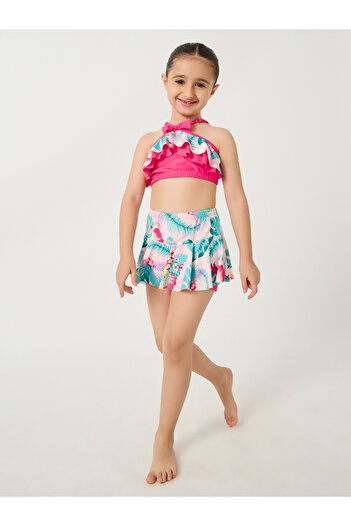 Styli Printed Crop Top and Shorts with Skirts Swim Suit