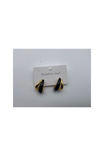 CHIC Gold Black Half Moon Shaped Stud Earrings