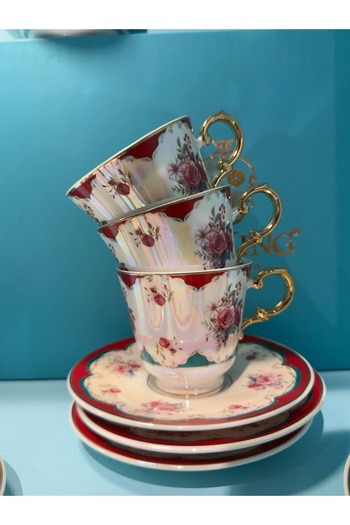 hediye Esterhomedecor 6 Person Porcelain Pearlized Coffee Cup Set