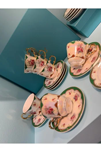 hediye Esterhomedecor 6 Person Porcelain Pearlized Coffee Cup Set