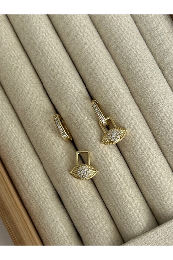 ringbox Gold Gözlü Sallantılı Taşlı Halka Küpe