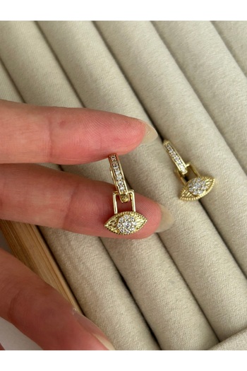 ringbox Gold Gözlü Sallantılı Taşlı Halka Küpe