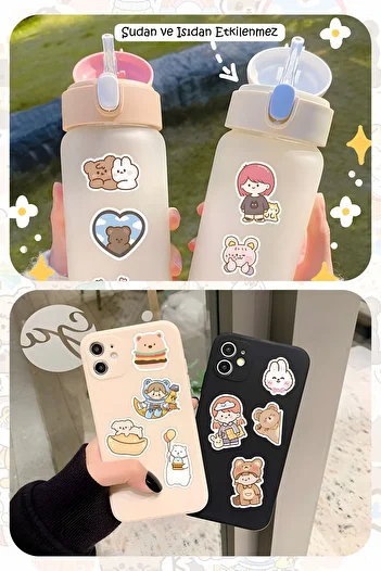 Grafikup Cute Teddy Bear and Friends Sticker Set - 100 Pieces Pen Laptop Notebook Water Bottle Label