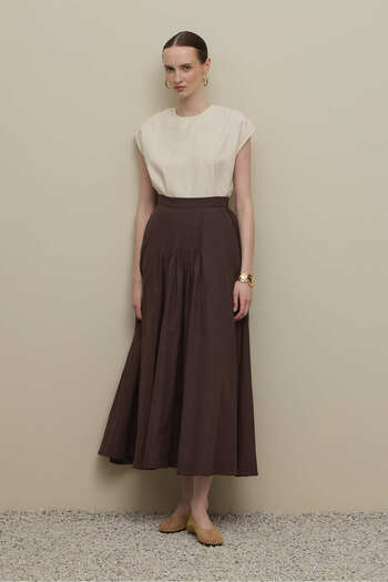 Fahhar Ribbed Skirt Brown
