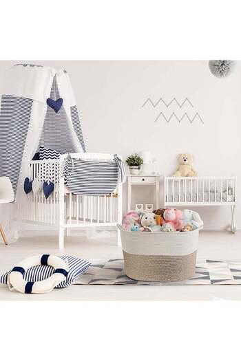 COOYA Beige Woven Storage Basket with Handle, Large Eco-Friendly Organizer for Toys, Clothes, Bedding