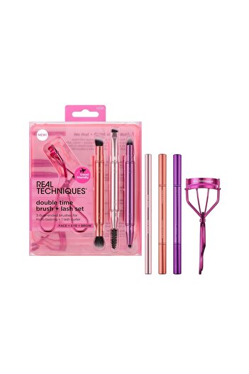 Real Techniques Double Time Brush + Lash 4 Piece Set, Dual-Ended Eye Makeup Brushes For Eyeshadow