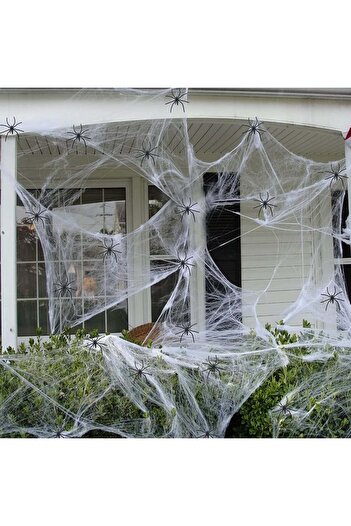 Qipiray Decorative web set and 30 spiders for Halloween Qipiray, plastic, black/white