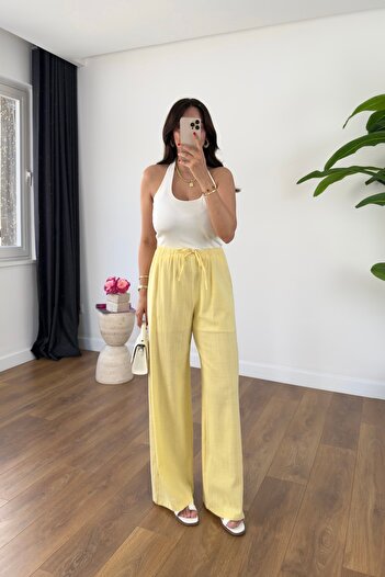 BİRCANÇİL Cupra Yellow Lined Linen Trousers