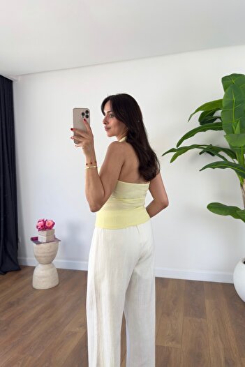 BİRCANÇİL Rox Yellow Ribbed Undershirt with Neck Strap Detail