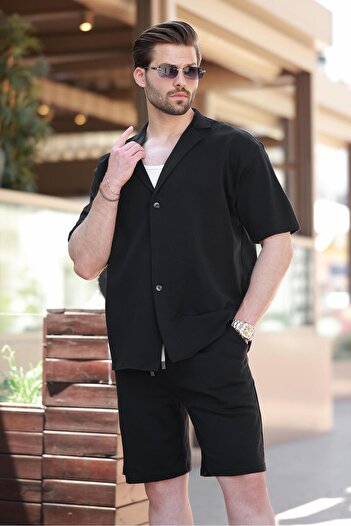 Madmext Black Basic Men's Shorts Shirt Suit E7311