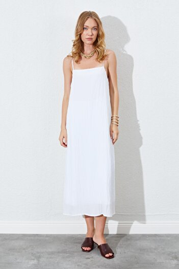 TENA Women's Ecru Rope Strap Wrinkled Long Dress
