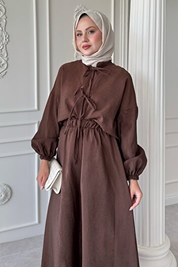 InStyle Bitter Brown Suit with Tie Detail Skirt