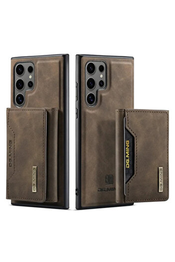 Merwish Samsung Galaxy S23 Ultra Compatible Leather (Imitation) Magnetic Detachable Wallet Cover Case Dark Brown