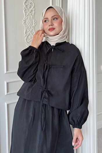 InStyle Black Suit with Tie Detail Skirt