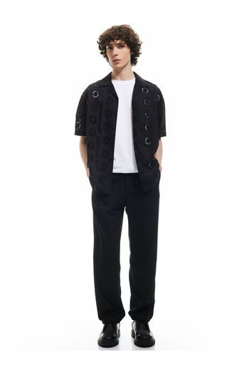Koton Regular Fit Cotton Turn-Down Collar Embroidered Short Sleeve Shirt