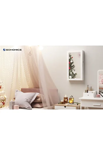 SONGMICS Jewelry cabinet with mirror, wall-mounted, lock, 37x11x67cm, white