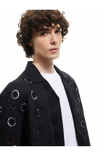 Koton Regular Fit Cotton Turn-Down Collar Embroidered Short Sleeve Shirt