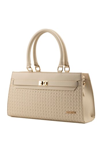 Armine Women's Bag with Knitted Detail and Shoulder Strap Cream Shoulder Bag