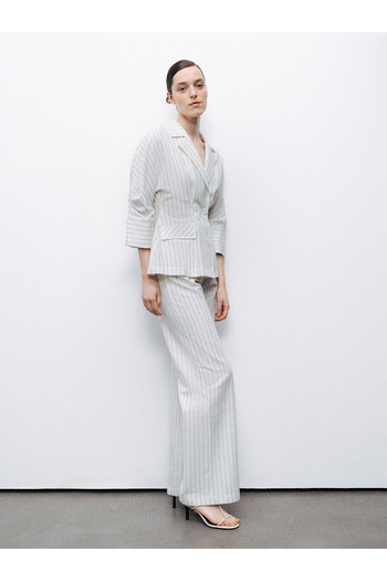 Nocturne Striped High Waist Linen Trousers